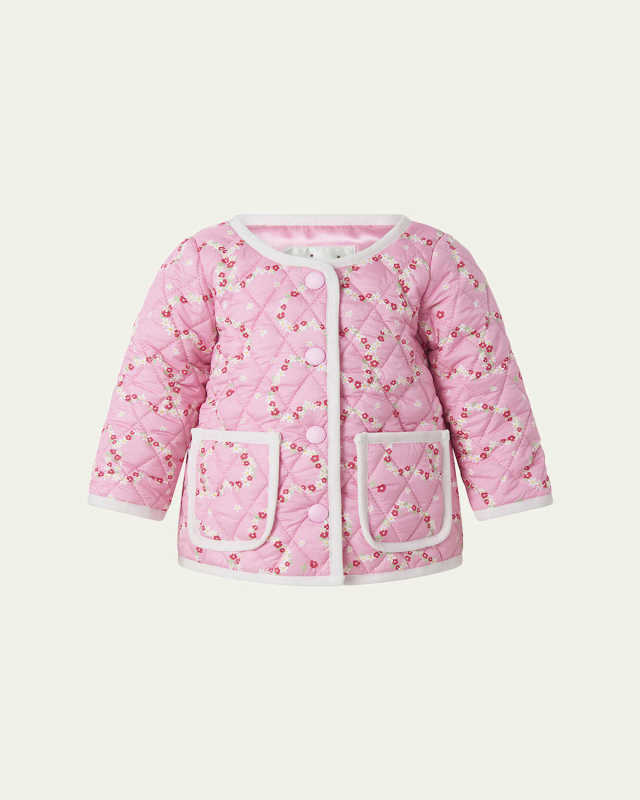 Girl's Mini Daisy-Print Quilted Jacket, Size 2-